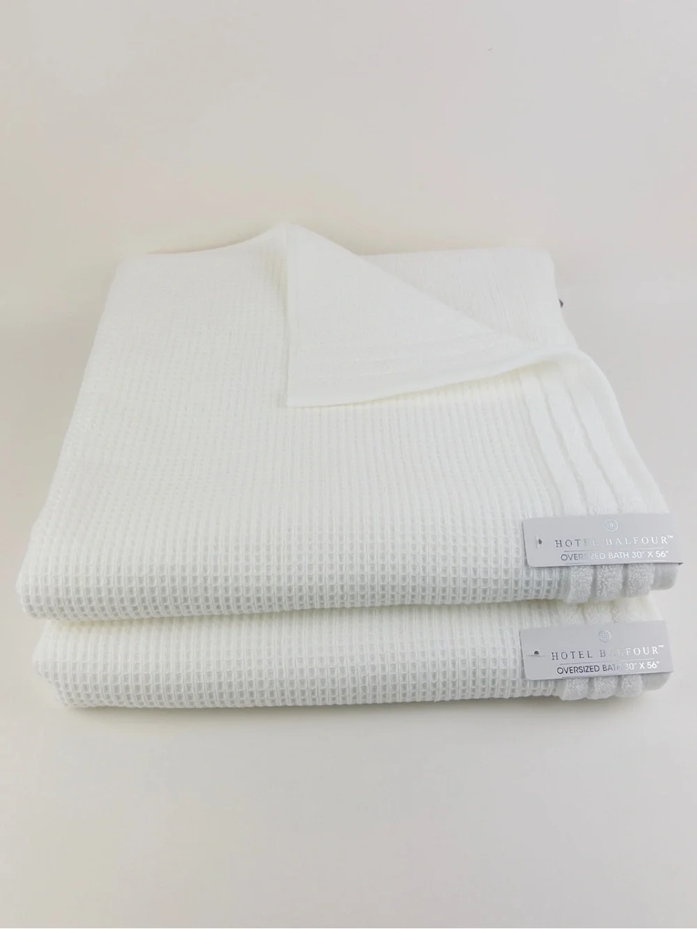 NWT 2Pc Hotel Balfour Waffle Bath Towels in Pure White Soft Cotton
